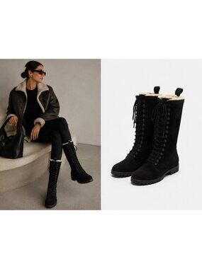 Cole Haan Waterproof Suede Shearling Knee High Boots 8.5B